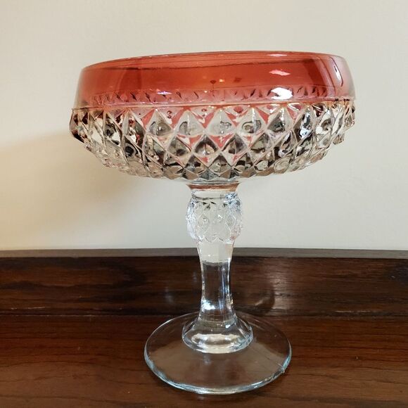 Diamond Point Ruby Red Indiana Glass Compote Pedestal Candy Dish - Picture 2 of 9